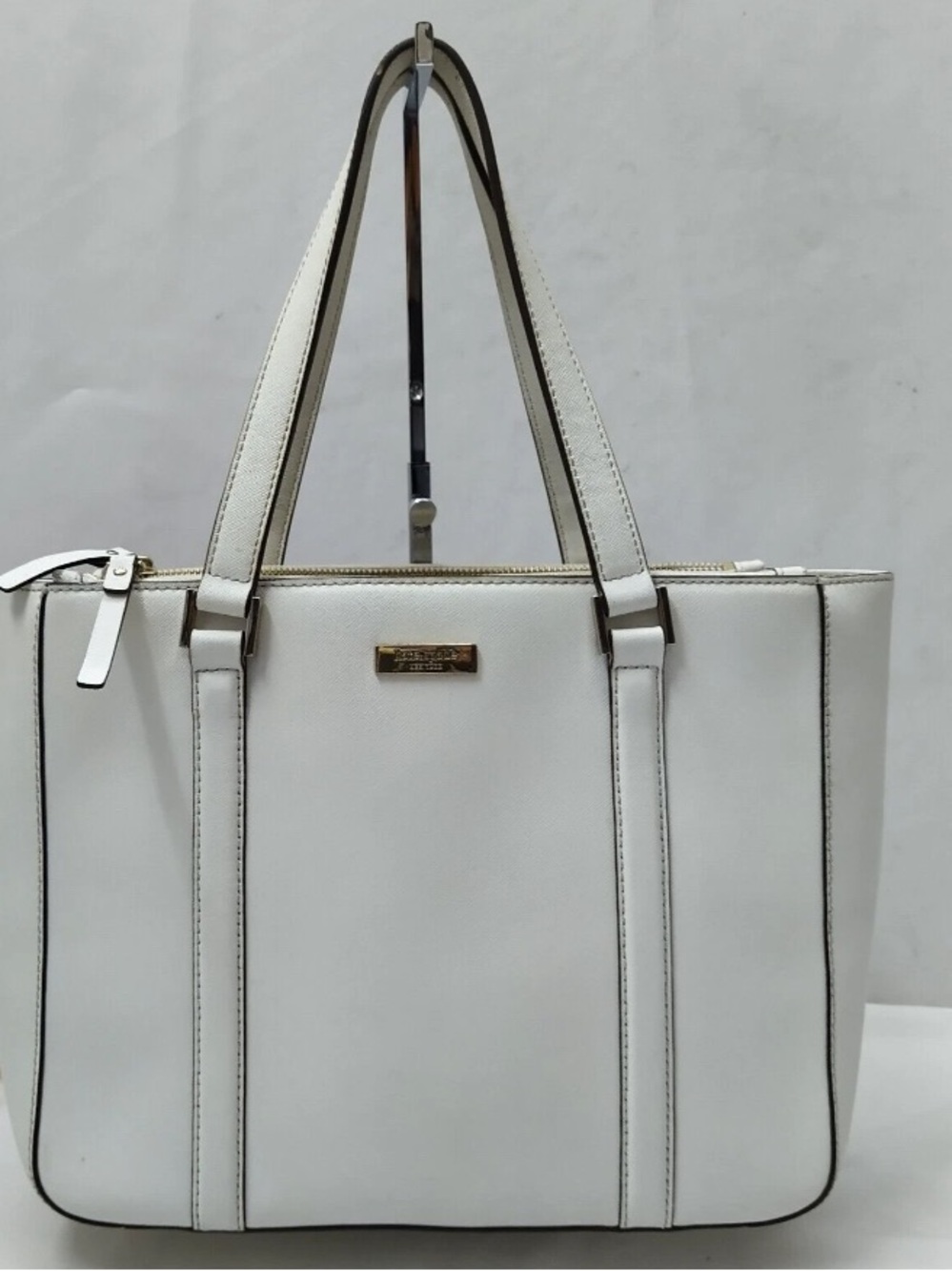 kate spade White Structured Tote with Gold Hardware